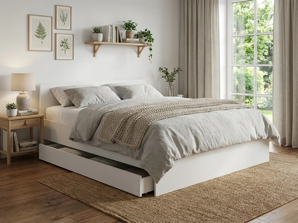 Pat ELISA 140 x 200 cm, alba Saltele: Fara saltea, Somiera pat: Cu lamele drepte