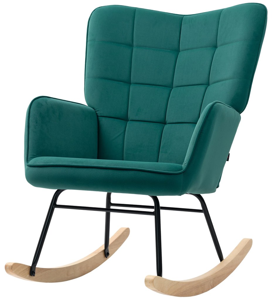 HOMCOM Fotoliu cu leagăn rocking chair acoperiș din catifea structură din oțel 71 x 98 x 101 cm Verde | Aosom Romania