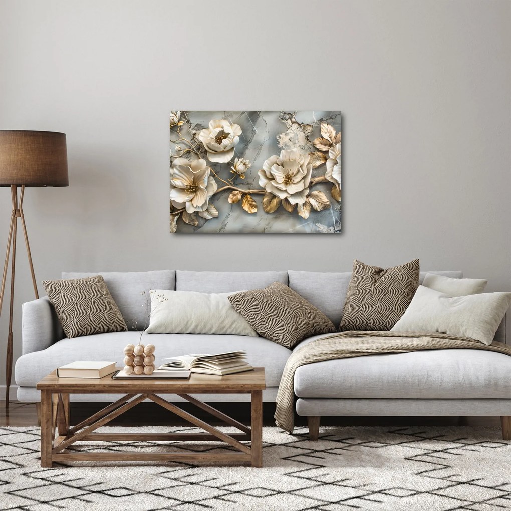 Tablou - Marmură de fundal cu flori (70x50 cm)