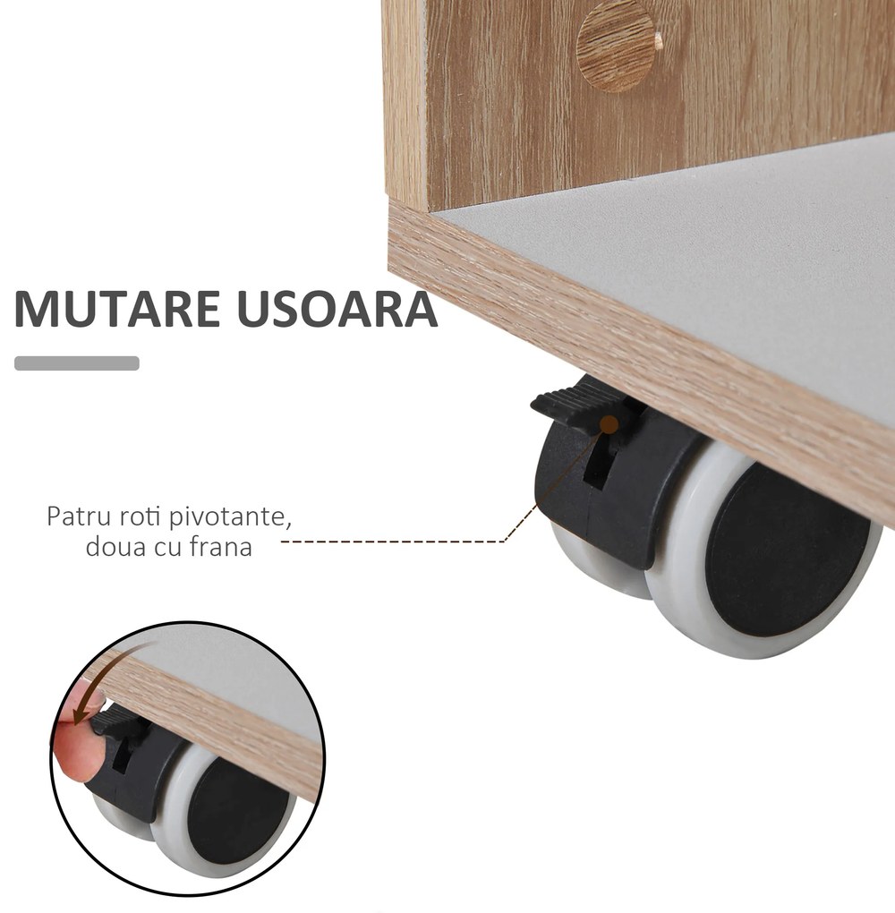 HOMCOM Dulapior de Bucătărie cu Sertare și Roți, Mobilier din Lemn, 78x39.5x88.5 cm, Stejar &amp; Negru | Aosom Romania