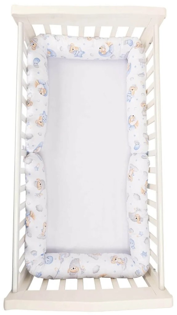 Set 2 aparatori laterale multifunctionale tip rulou pentru patut 120x60 cm Kidizi Koala Dreams blue, husa detasabila, diametru 10 cm