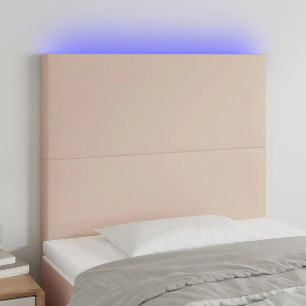 vidaXL Tăblie de pat cu LED, cappuccino, 100x5x118/128 cm, piele eco