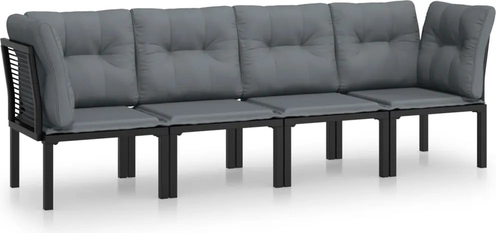 vidaXL Set mobilier de grădină, 4 piese, negru și gri, poliratan