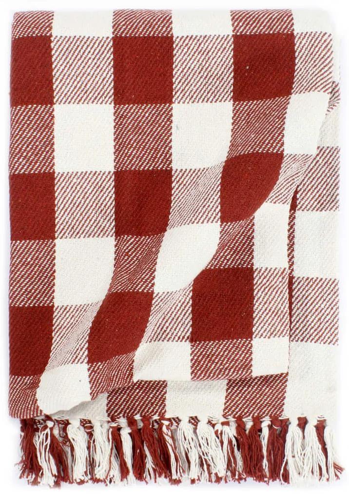 vidaXL Pătură decorativă, carouri, cărămiziu, 220 x 250 cm, bumbac