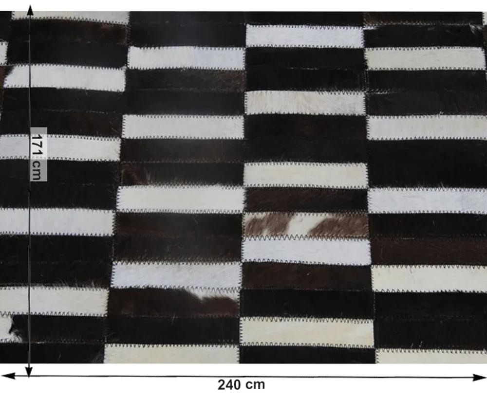Covor de lux din piele, maro negru alb, patchwork, 171x240, PIELE DE VITA TIP 6