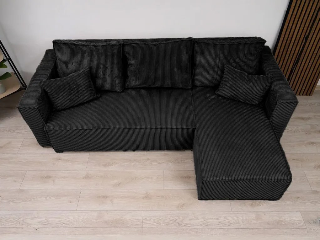 Canapea colt extensibila SMART COSARO negru, cu colt bilateral + 2 perne CADOU