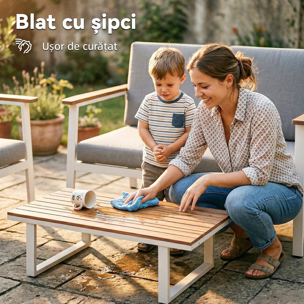 Outsunny Set Mobilier Grădină 4 Persoane: 2 Fotolii, Canapea, Măsuță | Aosom Romania