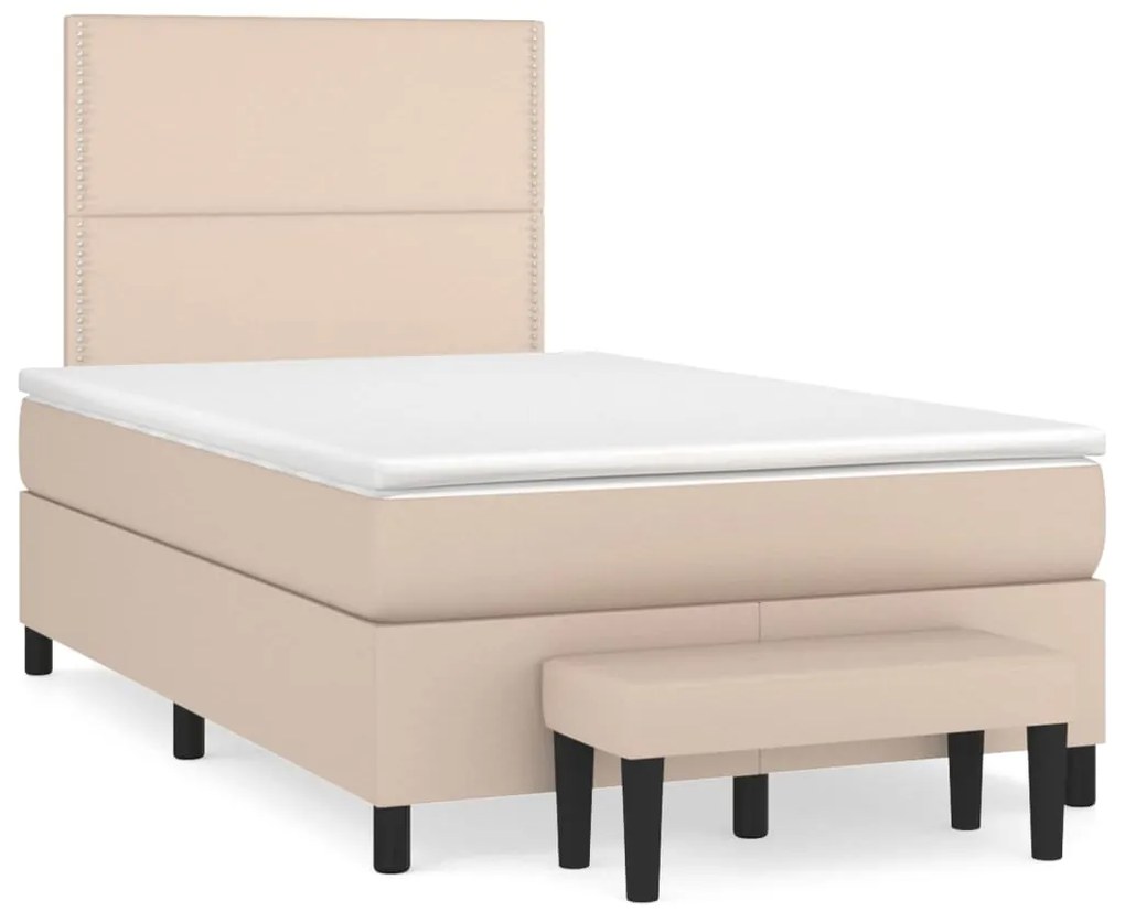 3137598 vidaXL Pat box spring cu saltea, cappuccino, 120x200cm piele ecologică