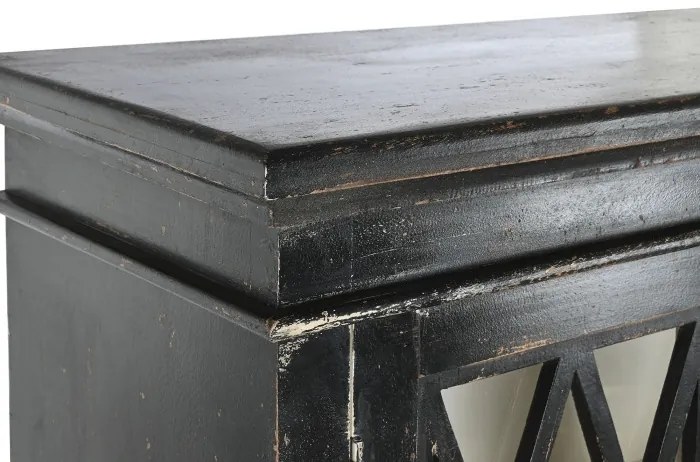 Vitrina, neagra, din lemn masiv, cu aspect vintage, Manor