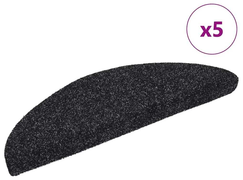 vidaXL Covorașe autoadezive pentru scări, 5 buc., 56x17x3 cm, negre, semirotunde