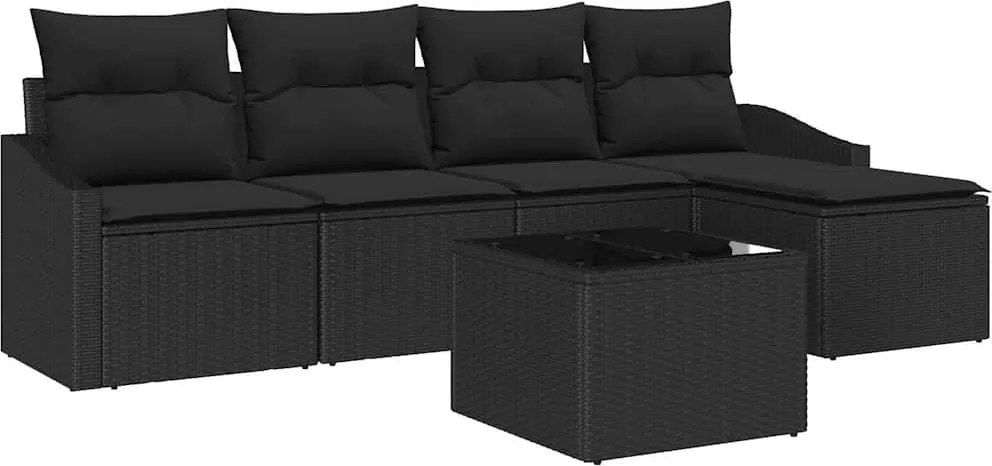 vidaXL Set de canapea cu pernă cu depozitare 6 pcs Negru poliratan
