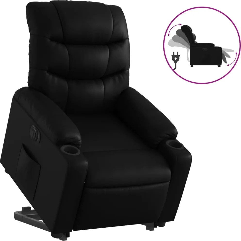 vidaXL Fotoliu rabatabil electric cu ridicare, negru, piele ecologică