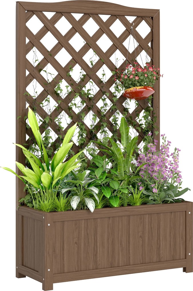 Outsunny Jardinieră cu spalier, ghiveci pentru plante cățărătoare, legume, flori, din lemn masiv, 70 x 28 x 117 cm maro închis | Aosom Romania