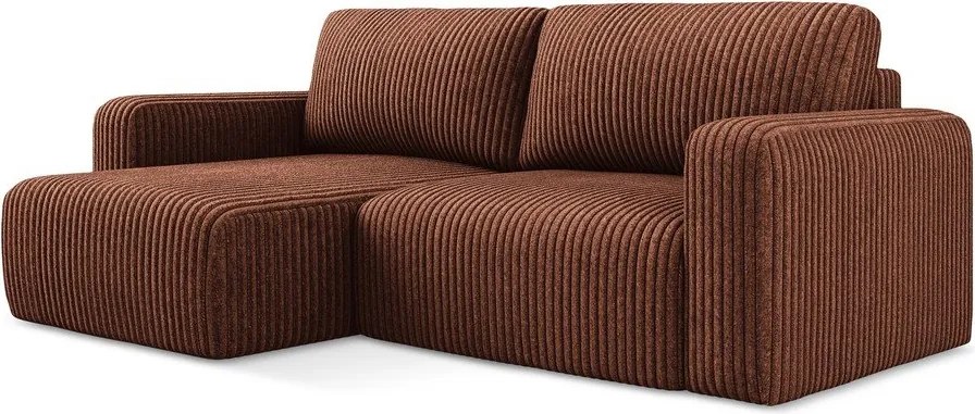 Colțar teracotă extensibil/cu spațiu de depozitare cu tapițerie din catifea reiată (cu colț pe partea stângă/cu șezlong) Kona – Makamii