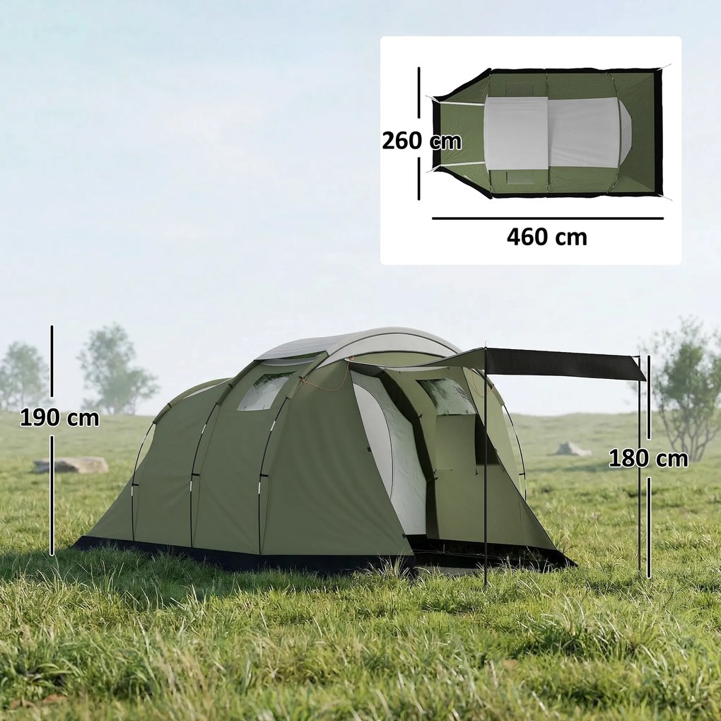 Outsunny Cort de camping pentru 3-4 persoane stabil 3000mm impermeabil cort de familie cu cameră de dormit antreu zonă de zi Verde | Aosom Romania