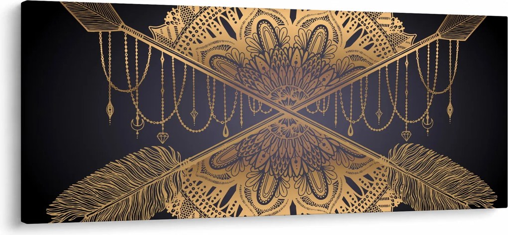 Tablou - Mandala aurie cu săgeți (120x50 cm)