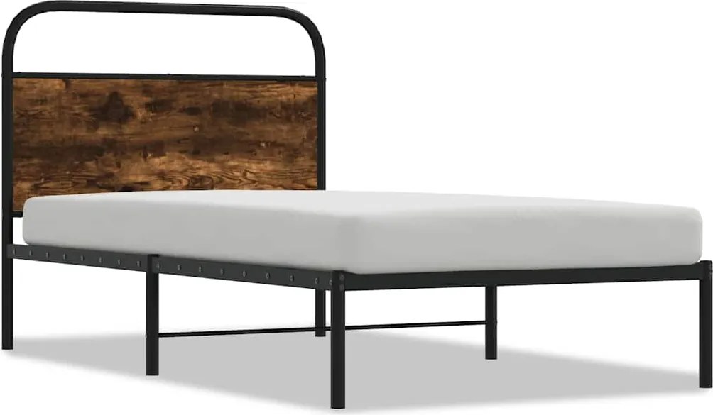 vidaXL Cadru de pat fără saltea 100x200 cm Stejar fumuriu