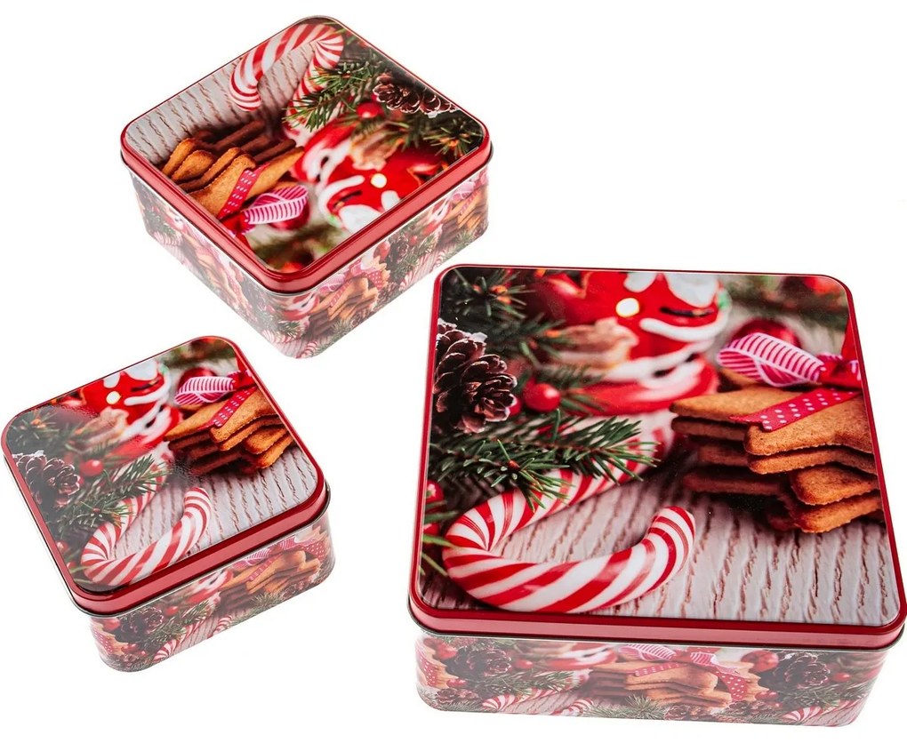 Set de 3 cutii din tablă pătrate Fursecuri