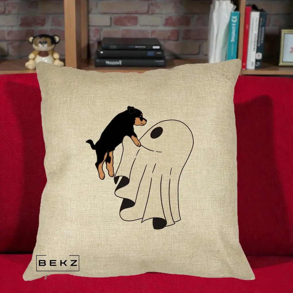 Perna Decorativa Caine Rottweiler Fantoma Halloween, 40x40 cm, Crem, Husa Detasabila, Perna Inclusa, BEKZ®