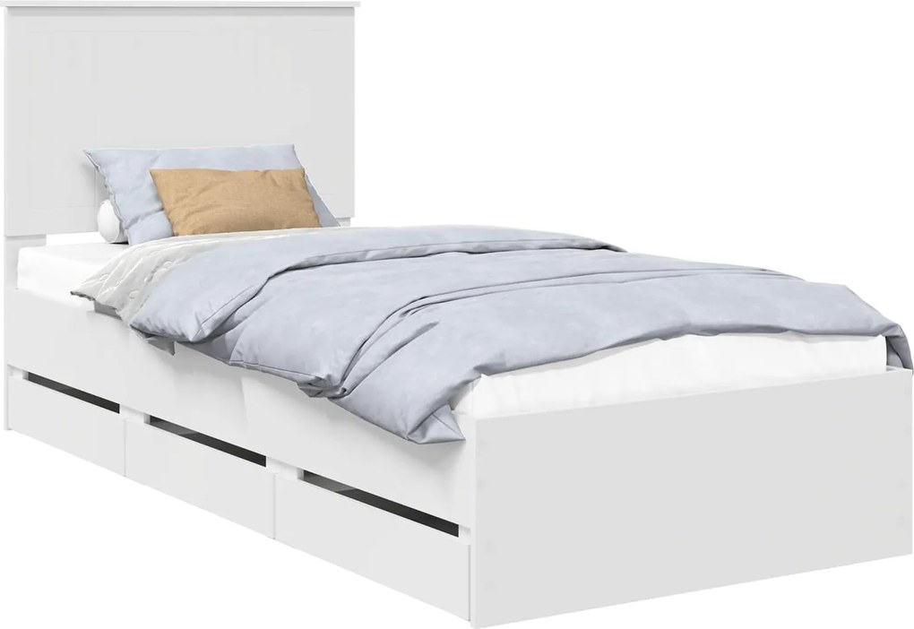 vidaXL Cadru de pat cu headboard Alb 90 x 190 cm Lemn Ingineresc