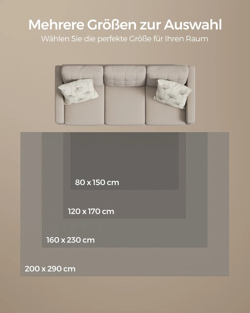 Covor antiderapant Vasagle Area, 80x150 cm, lavabil la masina, poliester, gri dove