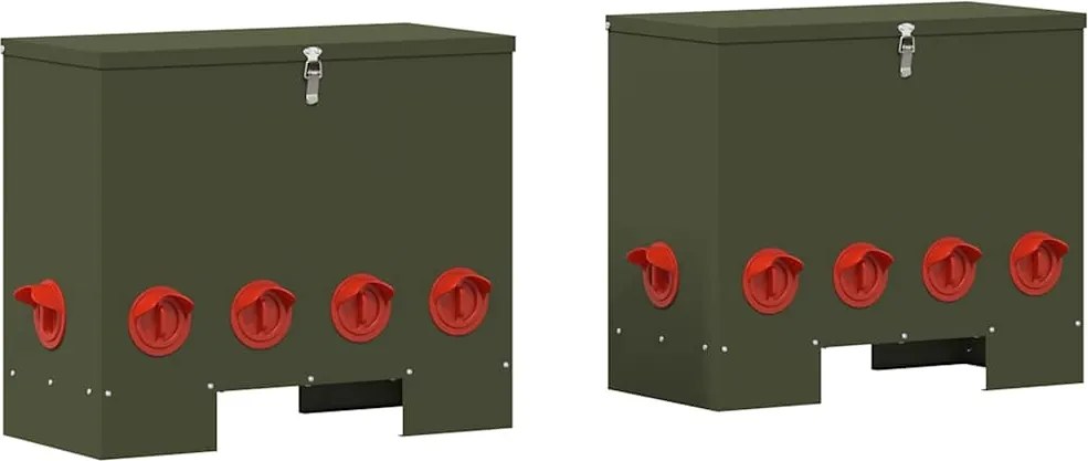 vidaXL Feeder pentru pui 2 pcs Verde măsliniu 60,5 x 29 x 51 cm