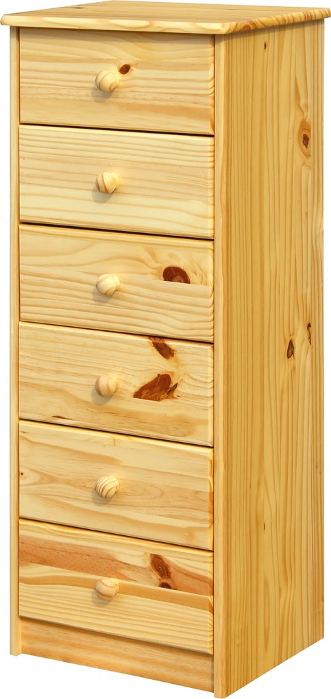 Comoda inalta cu 6 sertare din lemn de pin masiv natur