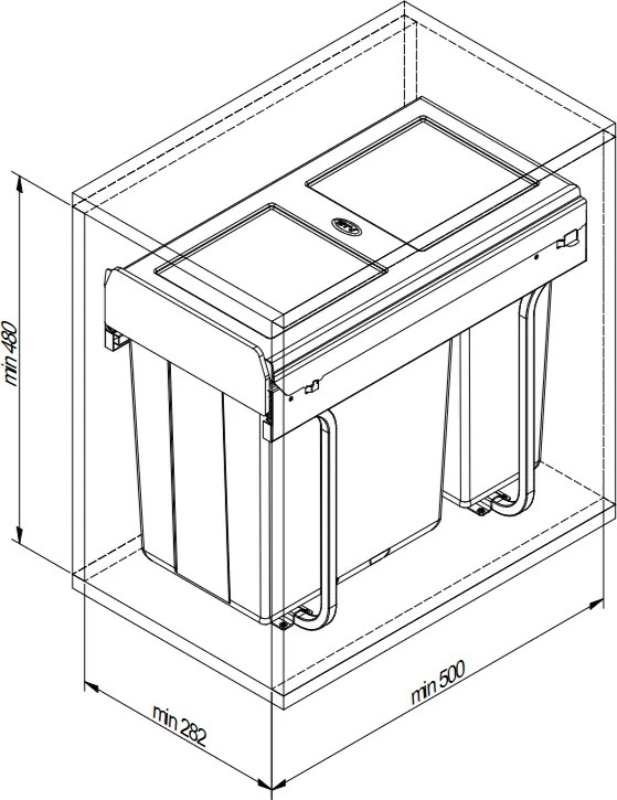 Cos gunoi incorporabil GTV Practi Eco, colectare selectiva, pentru corp de 300 mm, gri antracit, 1 x 10 l + 1 x 20 l Gri antracit, Plastic, L:282 mm;