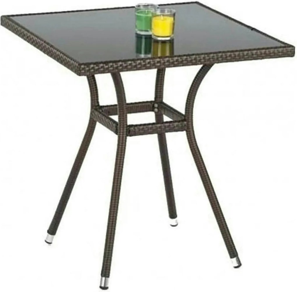 Masa MOBIL, negru/maro inchis, sticla/ratan sintetic, 74x74x74 cm