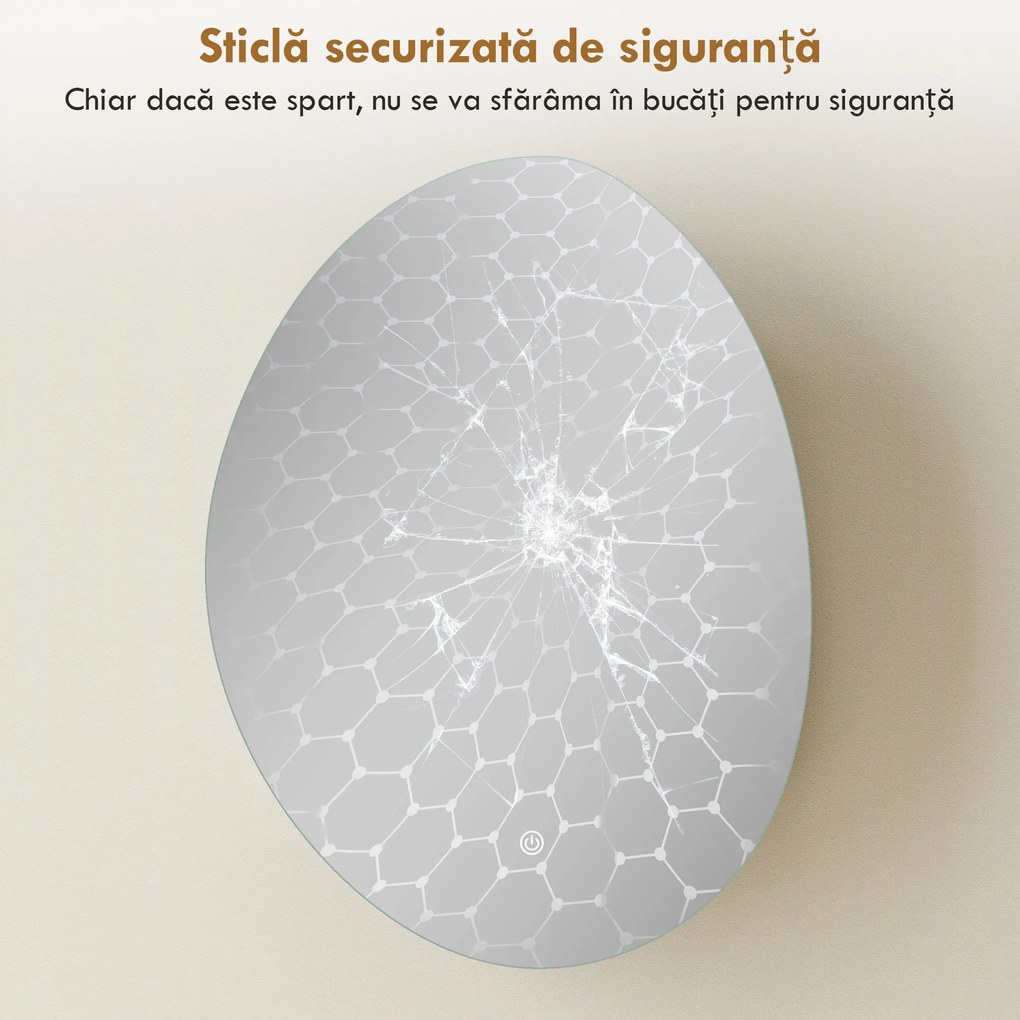 HOMCOM Dulap Baie LED, Anti-Condens, Iluminare Reglabilă 3 Tonuri, Alb, Montare pe Perete | Aosom Romania