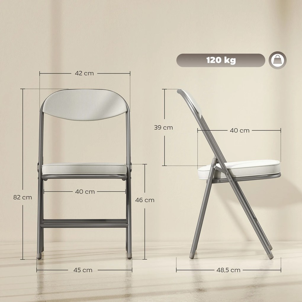 HOMCOM Set de 4 scaune pliante căptușite, Scaune pliante cu material catifea, spătar, cadru metalic, crem | Aosom Romania