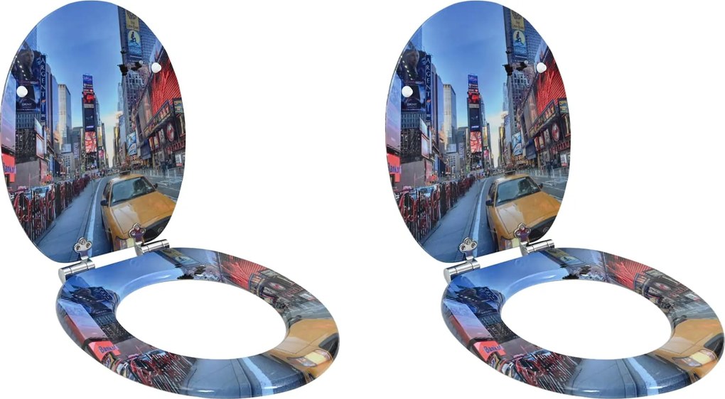 vidaXL Capac de toaletă cu închidere lentă 2 pcs Multicolour Placă MDF