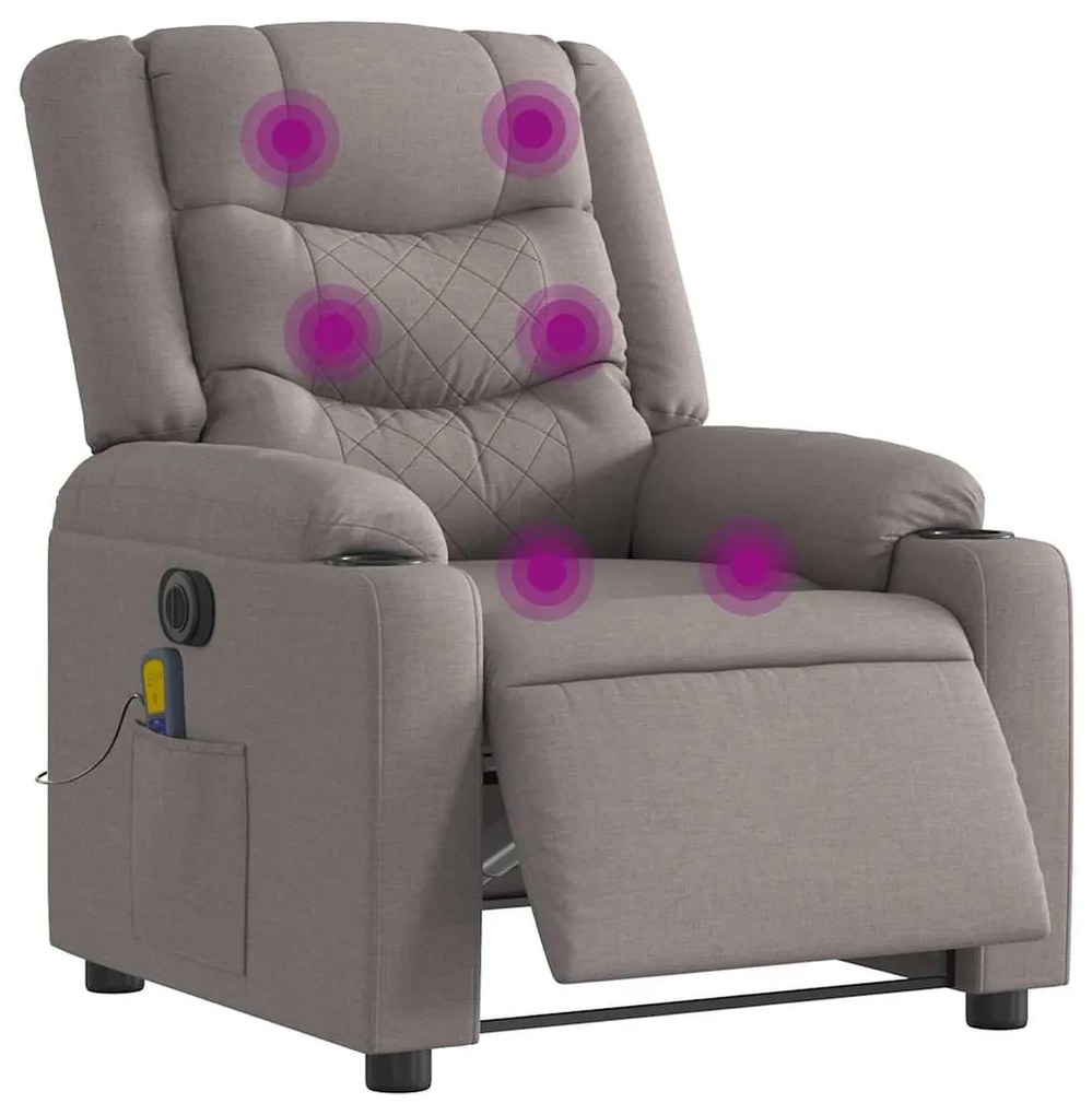vidaXL Fotoliu electric de masaj rabatabil, gri taupe, textil