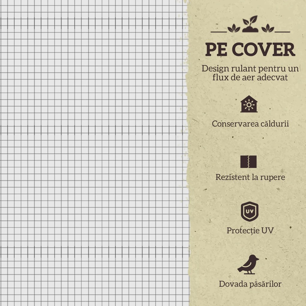 Outsunny Pat de Grădină Înălțat cu Acoperiș din PE, Jardinieră din Lemn pentru Exterior cu 4 Orificii de Drenaj, pentru Flori și Legume, pentru Grădină, Balcon, 121x55x117 cm, Gri Închis | Aosom Romania