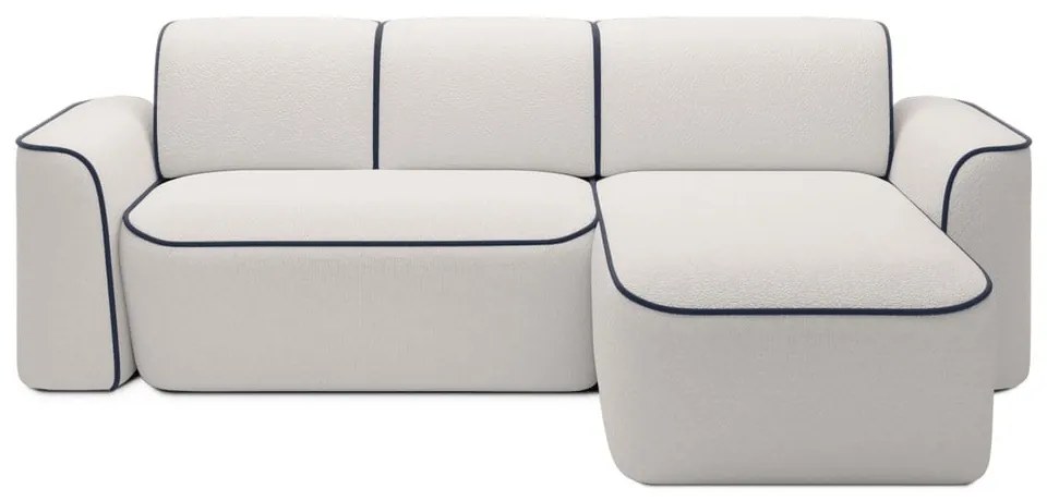 Colțar albastru/crem cu tapițerie din țesătură bouclé (cu colț pe partea dreaptă/cu șezlong) Ume – ELTAP