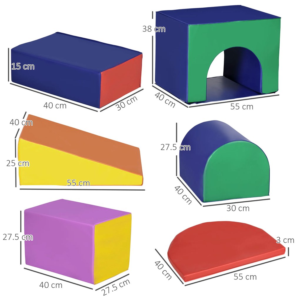 HOMCOM Set de Joacă pentru Copii 12-36 Luni cu 7 Blocuri din PU și EPE Multicolor | Aosom Romania