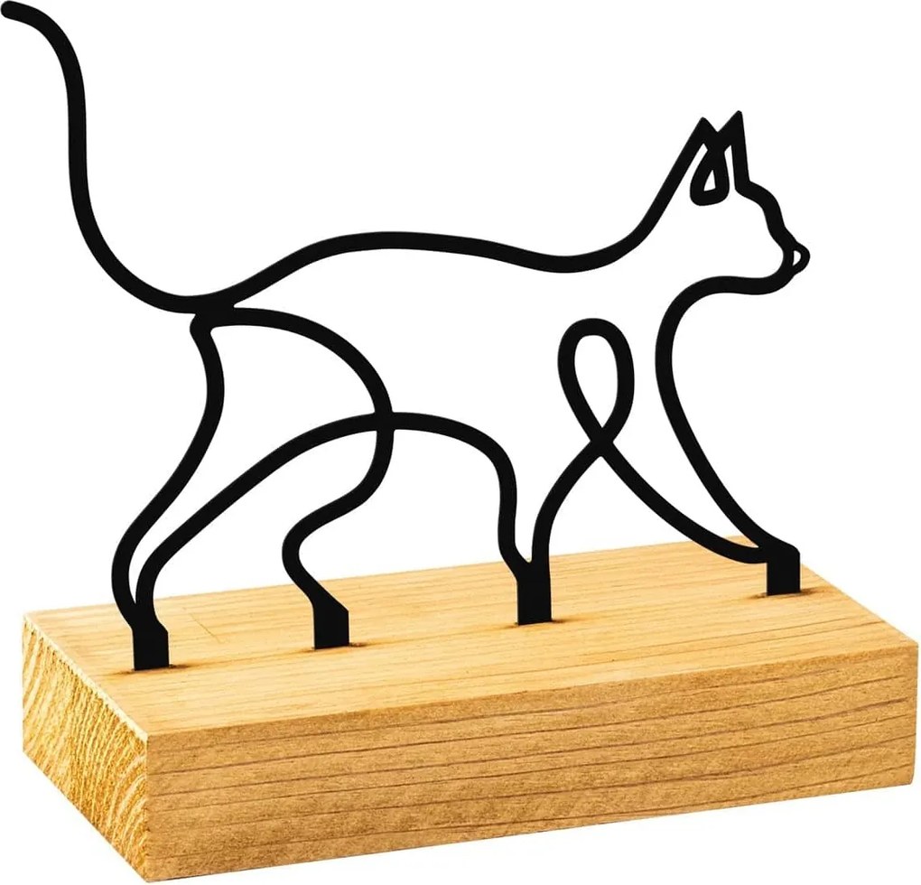 Accesoriu decorativ MEOW, negru/stejar, metal/lemn, 17x8x17 cm