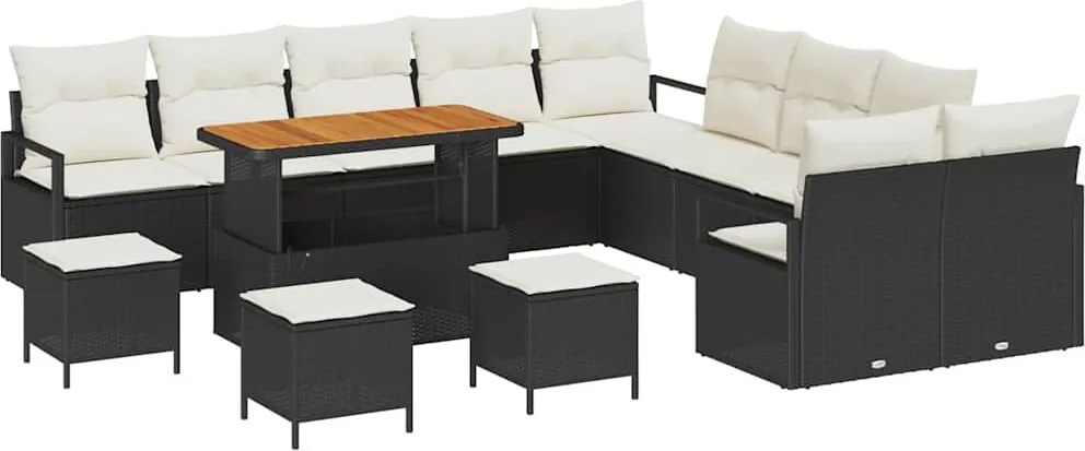 vidaXL Set de canapele pentru grădină cu pernă 14 pcs Negru și Crem