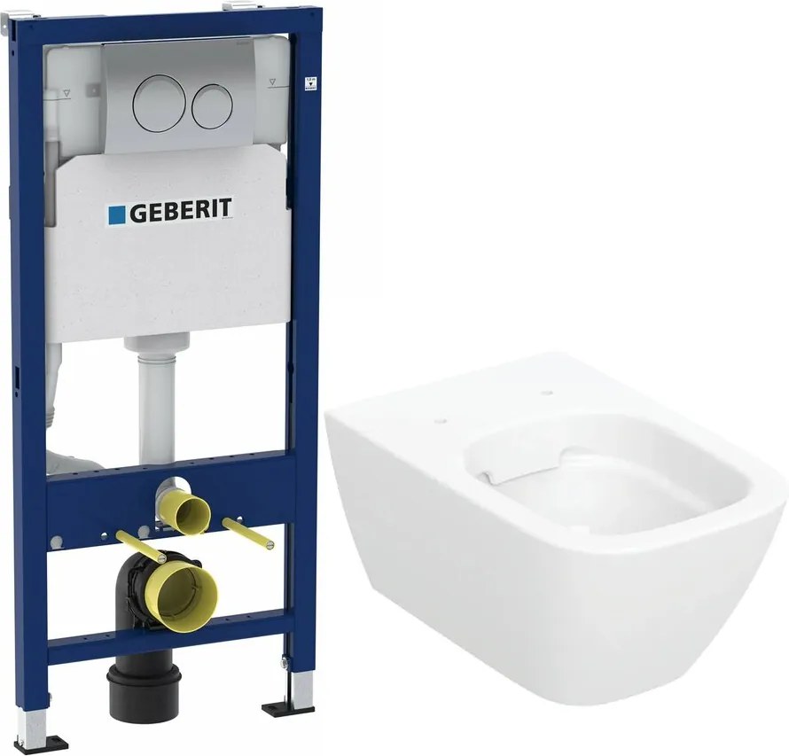 Rezervor WC cu cadru incastrat Geberit Duofix cu clapeta crom Delta20 si vas WC suspendat Smyle Rimfree alb