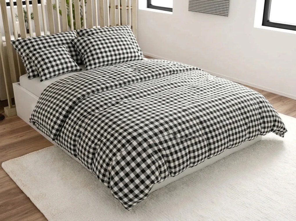 Lenjerie de pat din bumbac NORDIC CHECK gri inchis Dimensiune lenjerie de pat: 70 x 90 cm | 140 x 200 cm