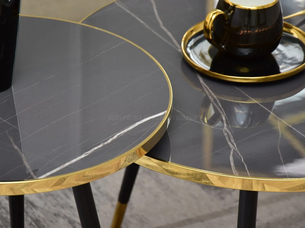 Set de 2 măsuțe de cafea Zoya Zest S (marmură grafit + aurie + negru). 1111892