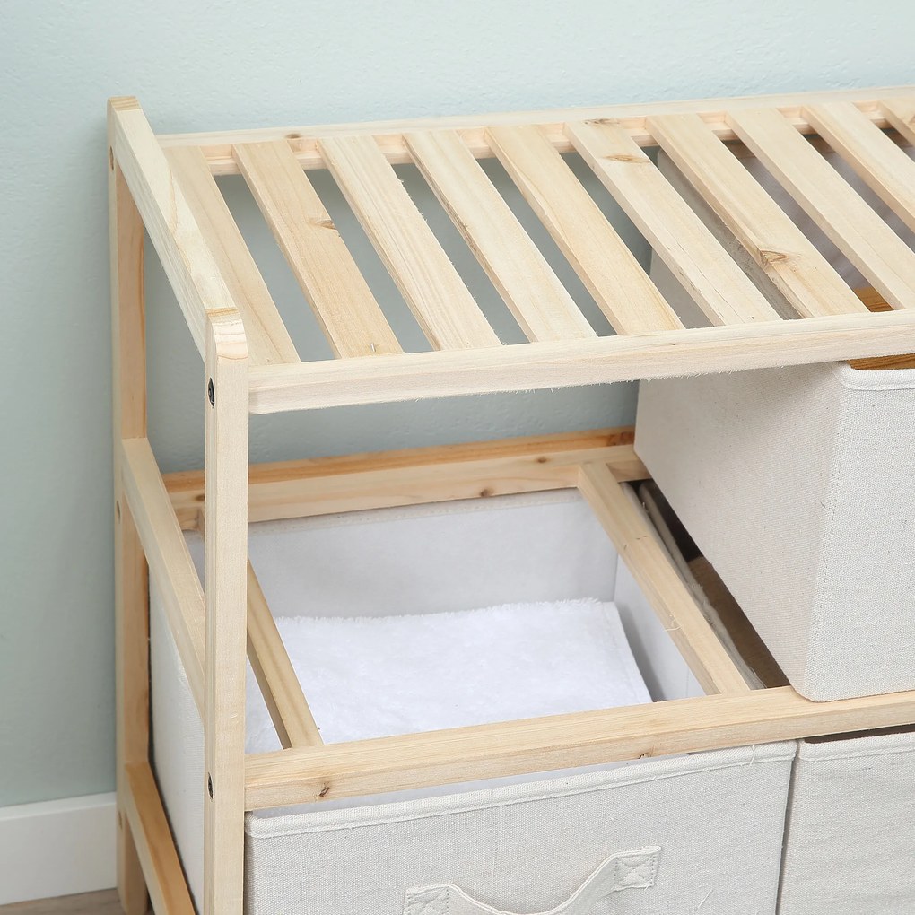 HOMCOM Comodă textilă de depozitare cu 4 sertare pliabile din țesătură de in, stil elegant, pentru dormitor birou sufragerie, 59 x 28 x 50 cm lemn natural bej | Aosom Romania