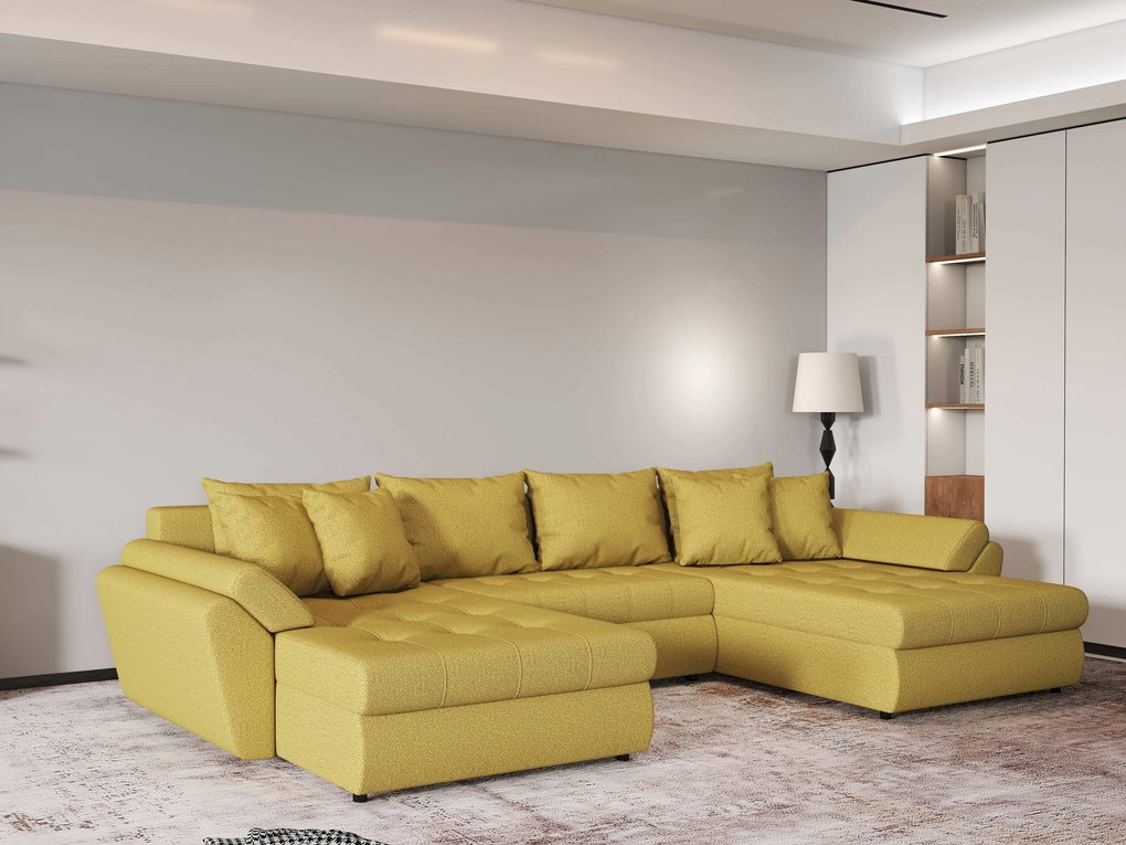 Colțar extensibil dumonde cu ladă de depozitare si sezut confortabil din spuma high-density, Loana U Enjoy Melon 355x185 cm