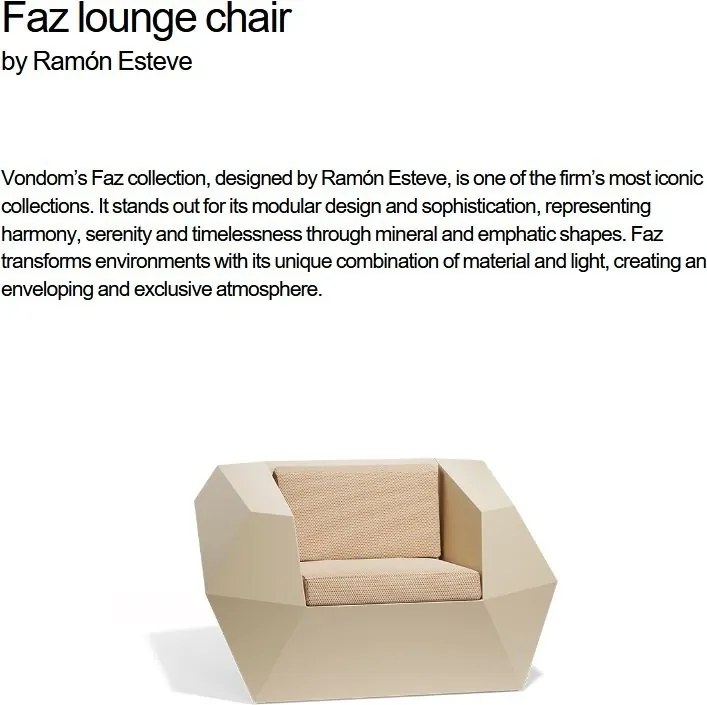 Fotoliu lounge design modern, exterior, interior, FAZ LOUNGE CHAIR 54001 Vondom