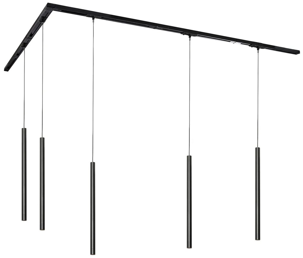 Sistem de iluminat cu șină modern cu 5 lumini suspendate negre monofazate - Iconic Frini
