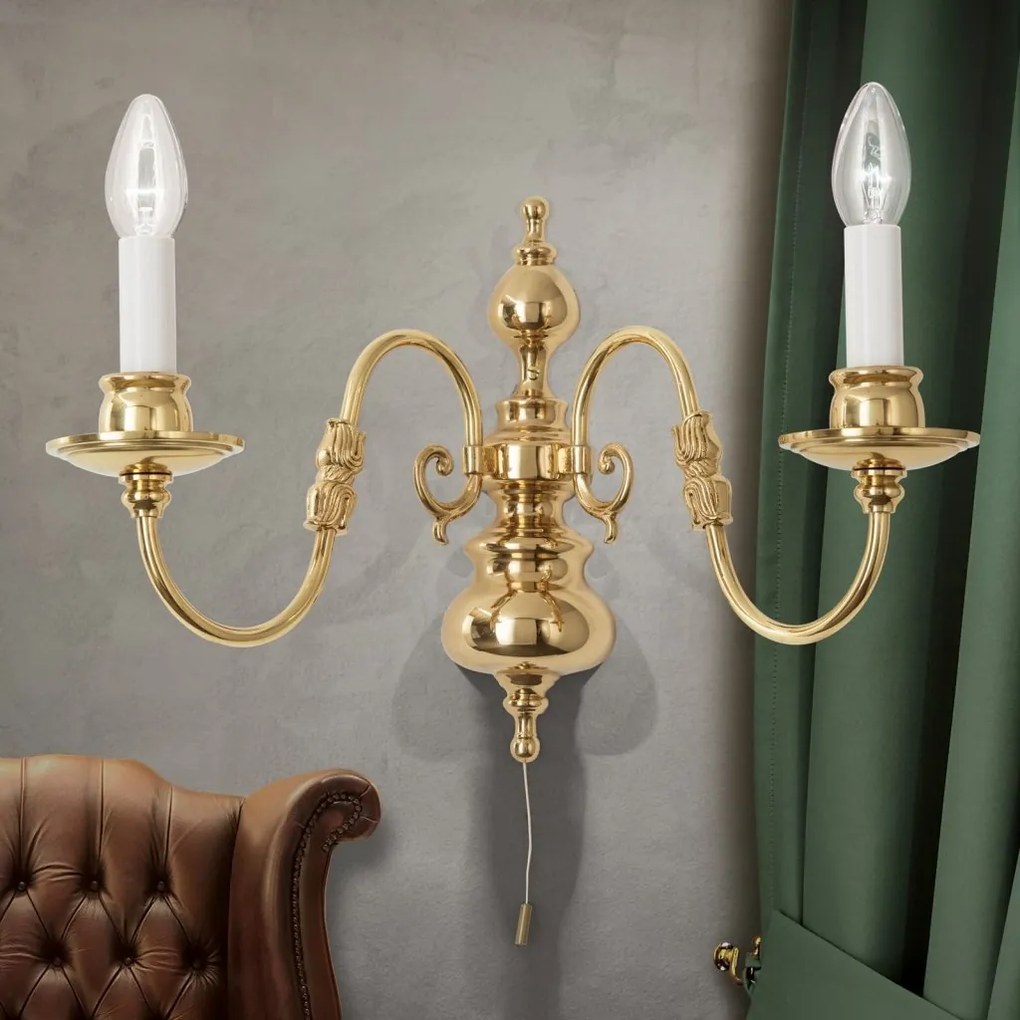 Aplica de perete cu 2 brate design clasic FLAMISCH, alama lucioasa