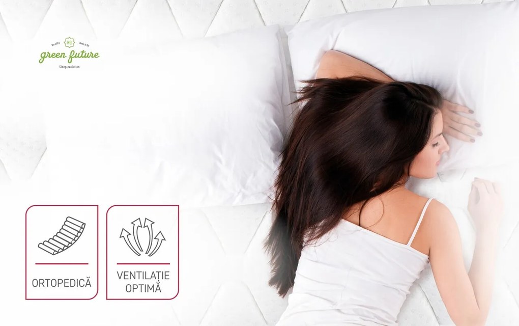 Saltea ortopedica STAR, 120x190x25 cm, 4 cm spuma Memory, 7 zone de confort, hipoalergenica, reversibila, medie/ferma