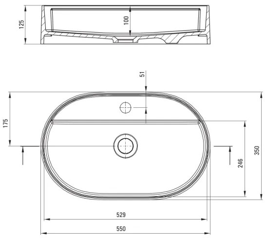 Deante CQS_NU6B - Lavoar SILIA pentru montaj pe blat, 35 x 55 cm, granit/negru, cu orificiu pentru baterie