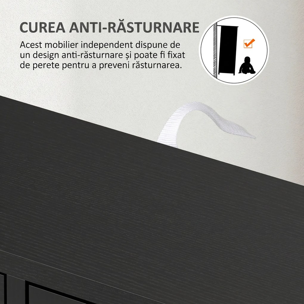 HOMCOM Dulap de Baie cu 4 Sertare, Dulap cu 2 Niveluri și Mânere Decupate, din Lemn, 54x29x83 cm, Negru | Aosom Romania