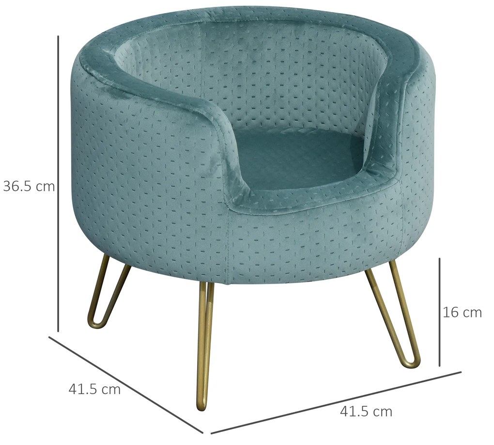 Canapea pentru pentru mini caini si pisici cu 4 picioare metalice aurii, catifea, 41,5x41,5x36,5cm PawHut | Aosom RO